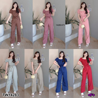 MF14283 Jumpsuit จั๊มสูทขายาว แขนพอง ช่วงอกจับจีบ ช่วงเอวมีโบว์ผูก ไหล่สม็อคยางยืด เนื้อผ้าซาร่า ทรงเข้ารูปสวย งานน่ารัก