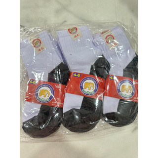 (ส่งฟรี)(ยกโหล12คู่)ถุงเท้านักเรียนขาวพื้นดำ 4-6,5-7,7-9,9-12 ครบทุกขนาด ราคาถูกที่สุด
