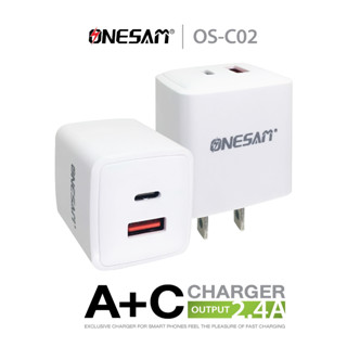 อแดปเตอร์ ONESAM รุ่น OS-C02 พร้อมสาย 1 เมตร ชาร์จไว 2.4A ช่องชาร์จ 2 ช่อง PD และ  USB 1 ช่อง ของแท้ 100% รับประกัน 1 ปี