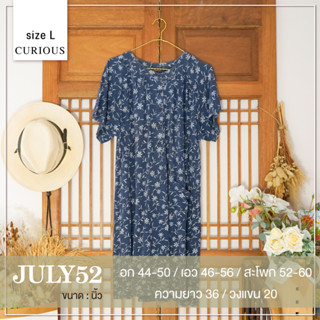 JULY52 - Curious (L) 🇯🇵 - มินิเดรส ผ้าคอตตอนญี่ปุ่น สีกรมท่าพิมพ์ลายดอกไม้สีขาว