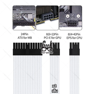 Set 4 ชิ้น สายถักแต่งคอม Cable Comb Set สายถัก แบบต่อเพิ่มความยาว (ผู้/เมีย) 4 เส้น สายยาว 30 ซม. 24 PIN, CPU, GPU 18AWG
