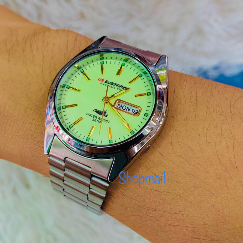 นาฬิกา US submarine J035MD ประกันหนึ่งปี ยูเอสซับมารีน นาฬิกาข้อมือสายแสตนเลส กันน้ำ 100 % เข็มเรืองแสง