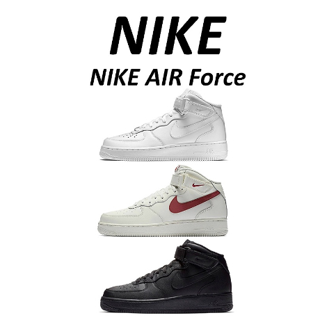 【ของแท้ 100%】Nike Air Force 1 Mid '07 รองเท้าผ้าใบลำลองสำหรับผู้ชายและผู้หญิงสีขาวบริสุทธิ์ "ดำ" ตะขอแดง
