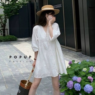 เดรสลูกไม้ ผ้าทอลายในตัว สวยมากก มีซับใน คอวี กระดุมปั๊ม ทรงสวยมากก #popup