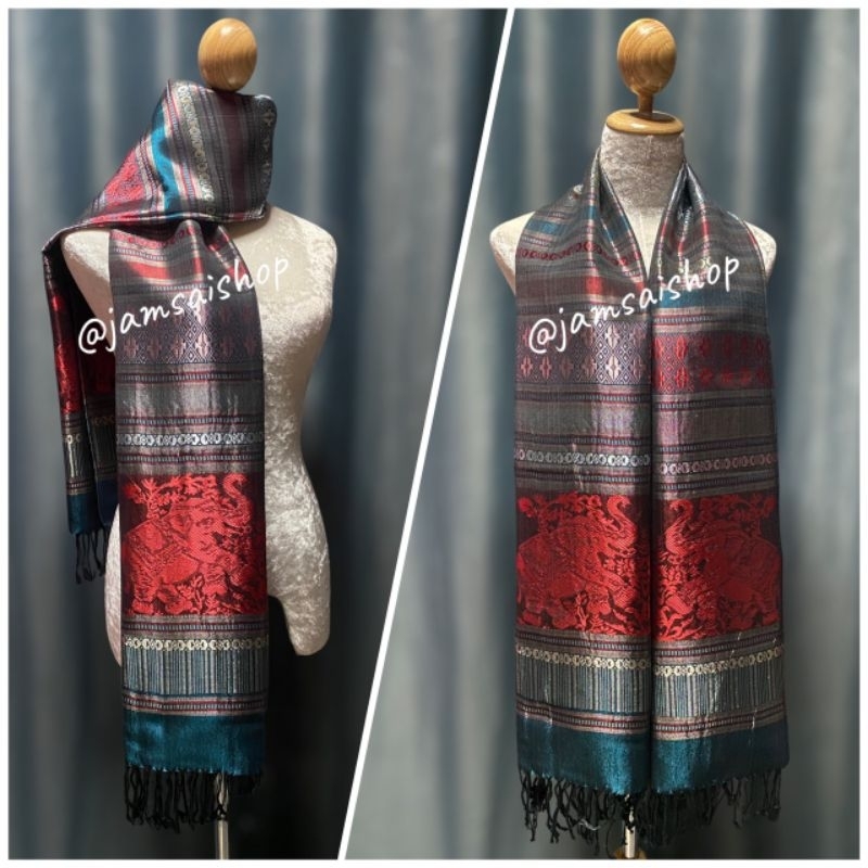 ผ้าคลุมไหล่ ผ้าพันคอผ้าไหมเทียมลายช้างมีหลายสี - รูปที่ 7