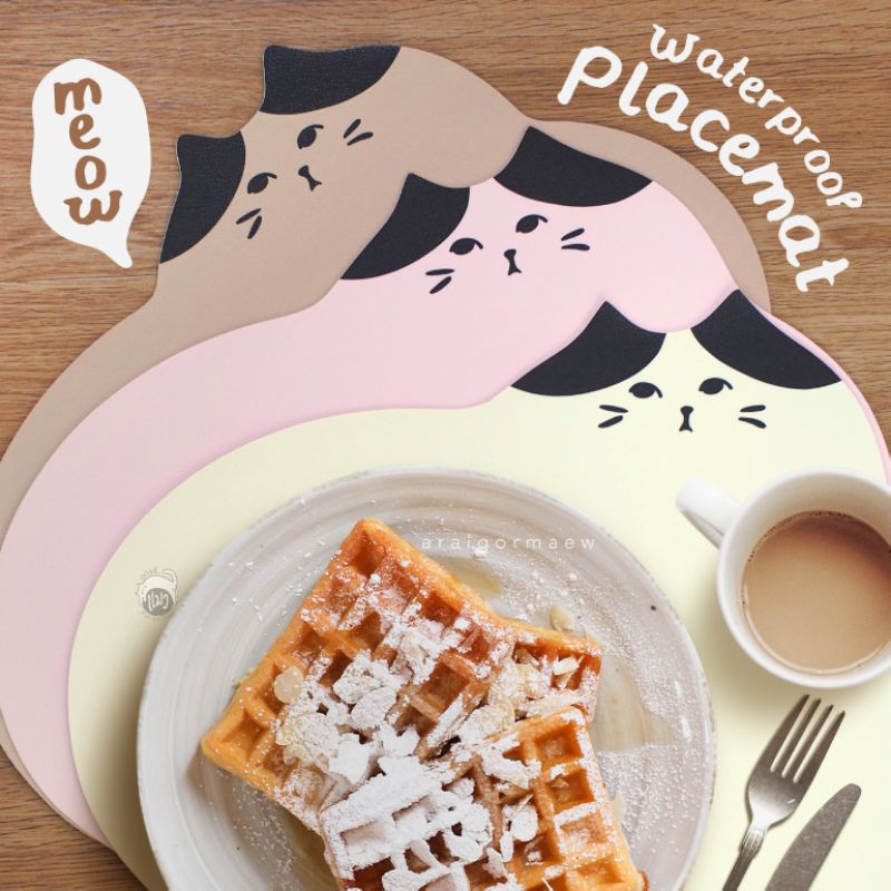 🍳พร้อมส่ง🍳แผ่นรองจานลายน้องแมว สไตล์มินิมอล กันน้ำ กันลื่น แต่งโต๊ะอาหารสวยเก๋มากๆ