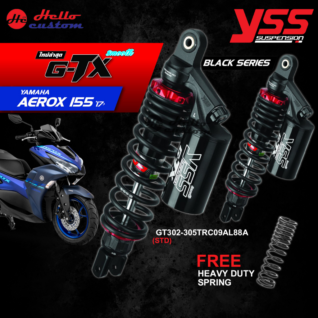 โช้คหลัง YSS G-TX Aerox 2017-2023 305mm. Black Series 🌟พร้อมของแถมจากโรงงาน🌟