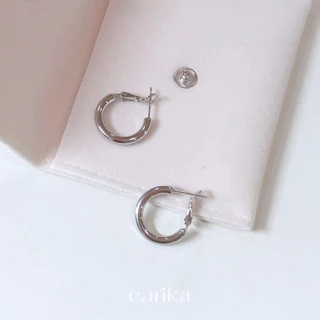 earika.earrings - venti basic hoop ต่างหูห่วงหนาก้านเงินแท้ชุบทองคำขาว (มีให้เลือก 2 สี 2 ขนาด) เหมาะสำหรับคนแพ้ง่าย