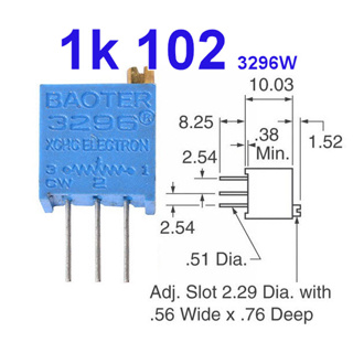 (5ชิ้น)VR เกือกม้า 1 Kohm (102) 3296W Trimpot Variable Resistor (Trimmer Potentiometer)