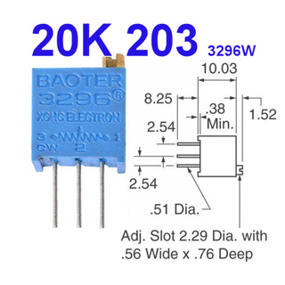 (5ชิ้น)VR เกือกม้า 20 Kohm (203) 3296W Trimpot Variable Resistor (Trimmer Potentiometer)