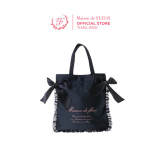 Maison de FLEUR Tulle Frilled Mini Double Ribbon Tote Bag AW19 กระเป๋าโบว์คู่ผ้าซาตินแต่งระบาย ไซส์มินิ