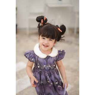 [ส่งฟรี] Jersey Babybrand : Halloween Girl Dress in Purple ชุดเดรสเด็กหญิงลายรถฟักทอง