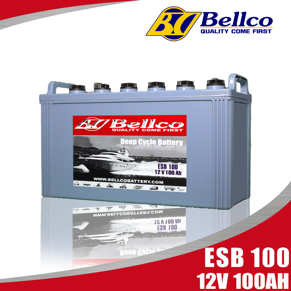 แบตเตอรี่โซล่าเซลล์ แบตเตอรี่ ESB100 12V 100AH  แบตเตอรี่โซล่า Bellco Battery Deep Cycle ชนิดน้ำ