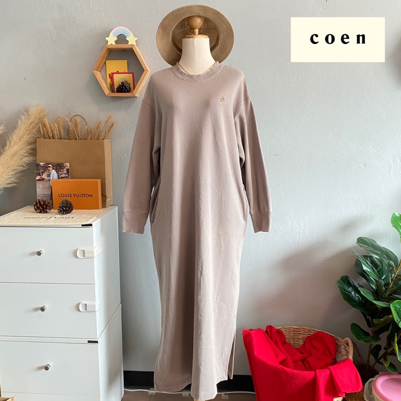 🇯🇵coen เดรสสเวตเตอร์ มือสอง แบรนด์ญี่ปุ่นแท้💯% Size M (อก45”) สีเทาอ่อน🩶 มีกระเป๋าข้าง 💢ตำหนิเป็นขุย