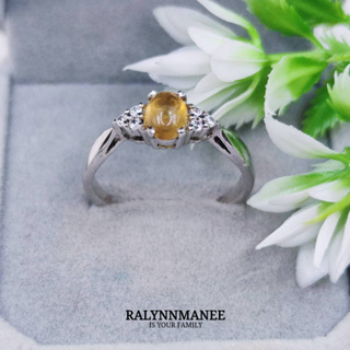 D6469 แหวนพลอยบุษราคัมแท้ ( Yellow sapphire ) ตัวเรือนเงินแท้ 925 ชุบทองคำขาว มีไซส์ 58 แก้ไซส์ฟรี