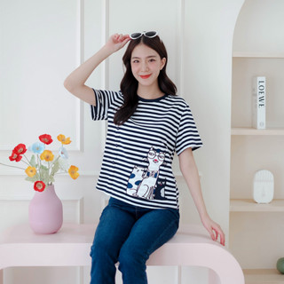 18-278 Kitten Navy Stripes Tee - 5 ไซส์