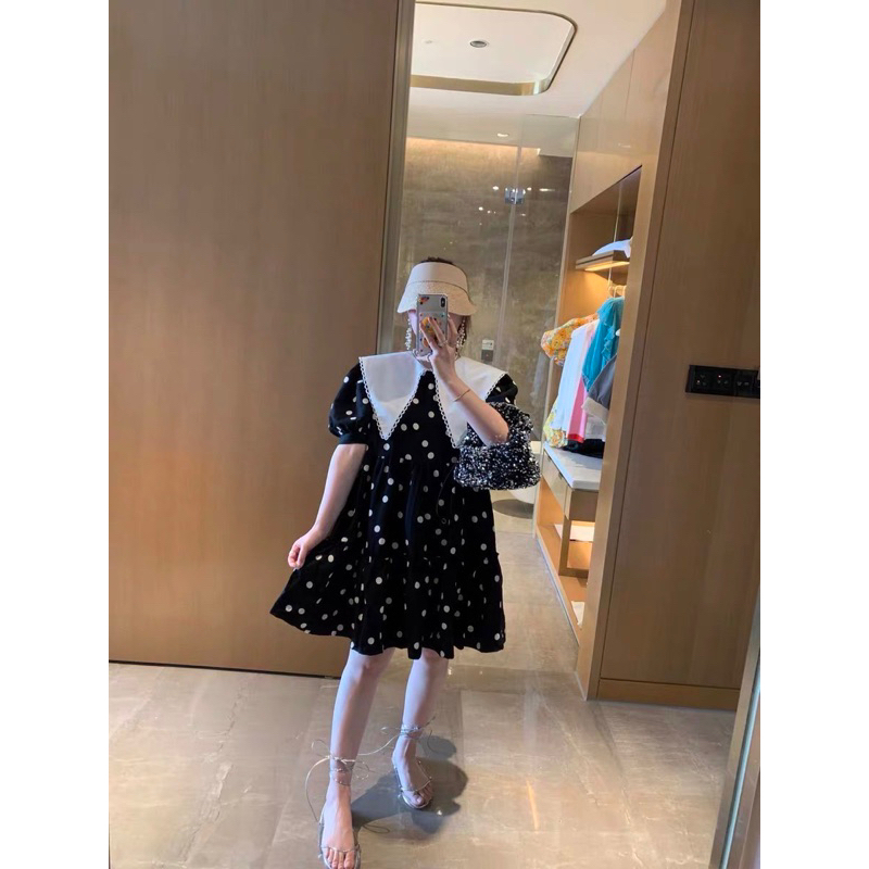 sirin studioเดรสสั้นลายจุดดีเทลคอปกสีขาวB129