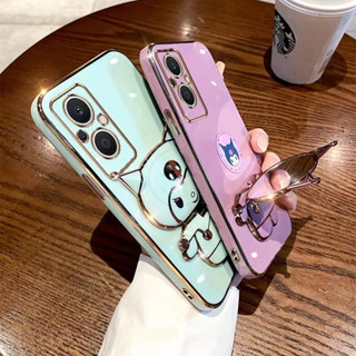 เคส ขาตั้ง คุโรมิ มีกระจก ใช้สำหรับ Oppo Reno7Z Reno8Z Reno5 A15 A15S A16 A96 A5S F9 A12 A7 A53 A3S A83 เคสนิ่ม