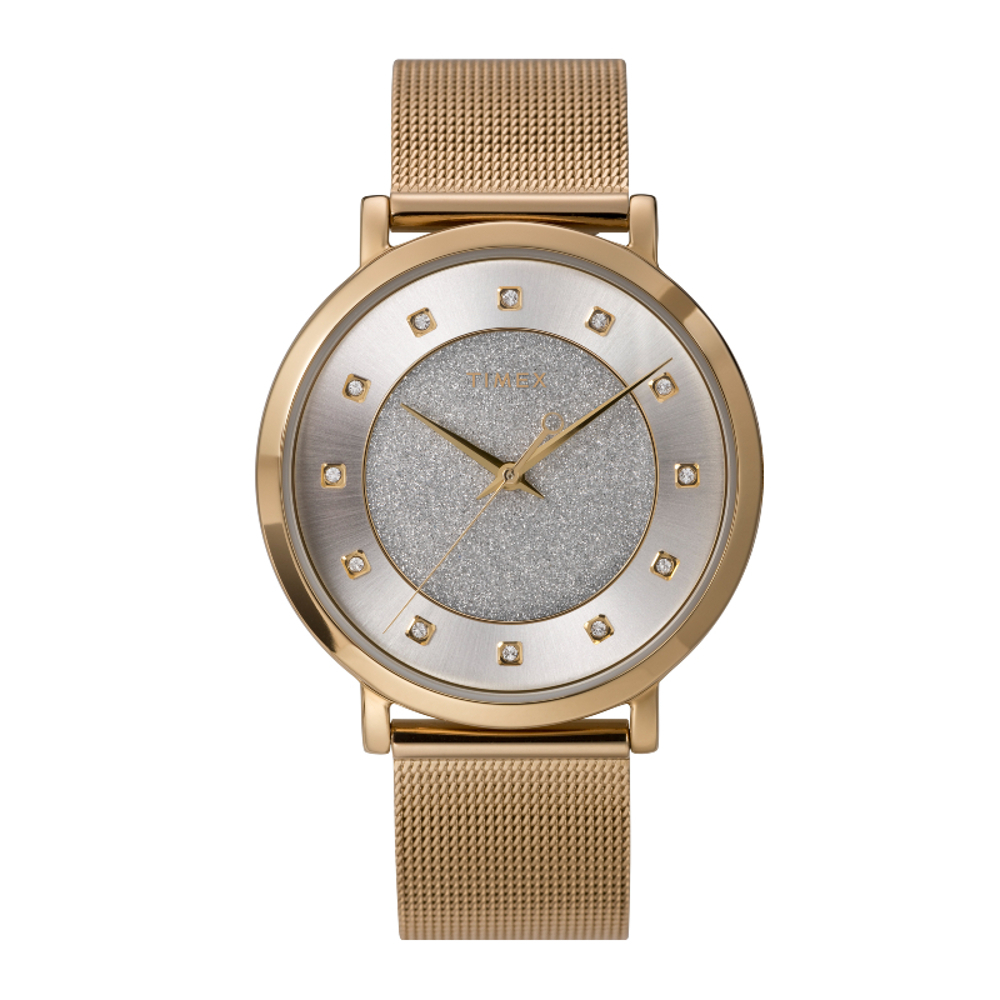 Timex TW2U67100 Tren Crystal นาฬิกาข้อมือผู้หญิง สายสแตนเลส Gold Tone หน้าปัด 38 มม.