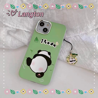 🌈Langton🌸พร้อมจี้ ป้องกันการหล่น ขอบเต็ม iphone 11 14 pro max การ์ตูน หมีแพนด้า สีเขียว น่ารัก case for iPhone 12 13