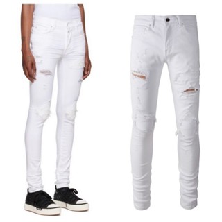 AMIRI white old ripped locomotive slim thin jeans