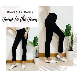 Jump to the Jeans กางเกงยีนส์สีดำเอวสูง ผ้ายีนส์ยืด งานคัตติ้งทรงสวยใส่สบาย