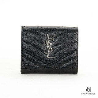 YSL TRI FOLD WALLET SHORT BLACK CHEVRON SHW