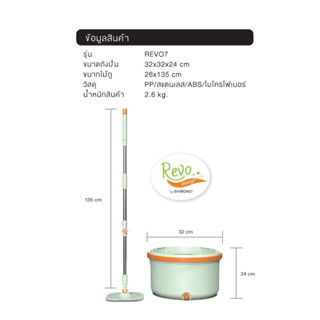 ชุดถังปั่น ถังม็อบ พร้อมไม้ถูพื้น ชุดถังปั่นระบบแยกน้ำเสียน้ำดี มีที่ระบายน้ำ ผ้าม็อบไมโครไฟเบอร์ ไม้ถูพื้น รุ่น REVO7