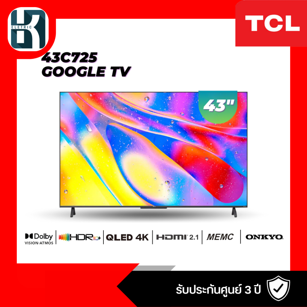 TCL ทีวี QLED UHD (43", 4K, Android) รุ่น 43C725