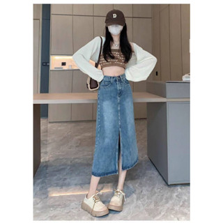 SHOP_MKL🌿กระโปรงยีนส์ ผ่าหน้า ทรงเอเอวสูง แฟชั่น สไตล์เกาหลี#8053
