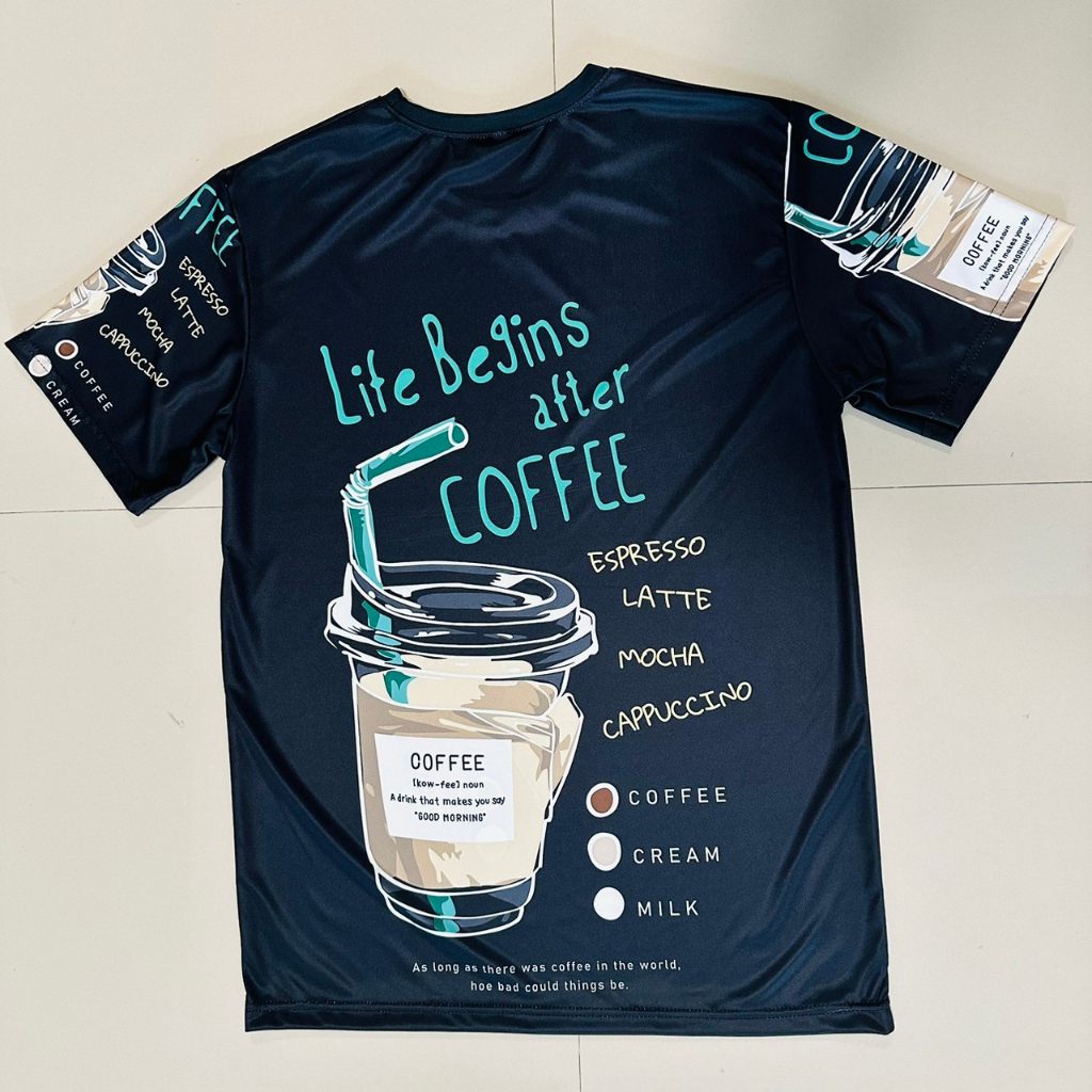 เสื้อยืดลายแก้วกาแฟ Coffee สีดำ โทนมินิมอล