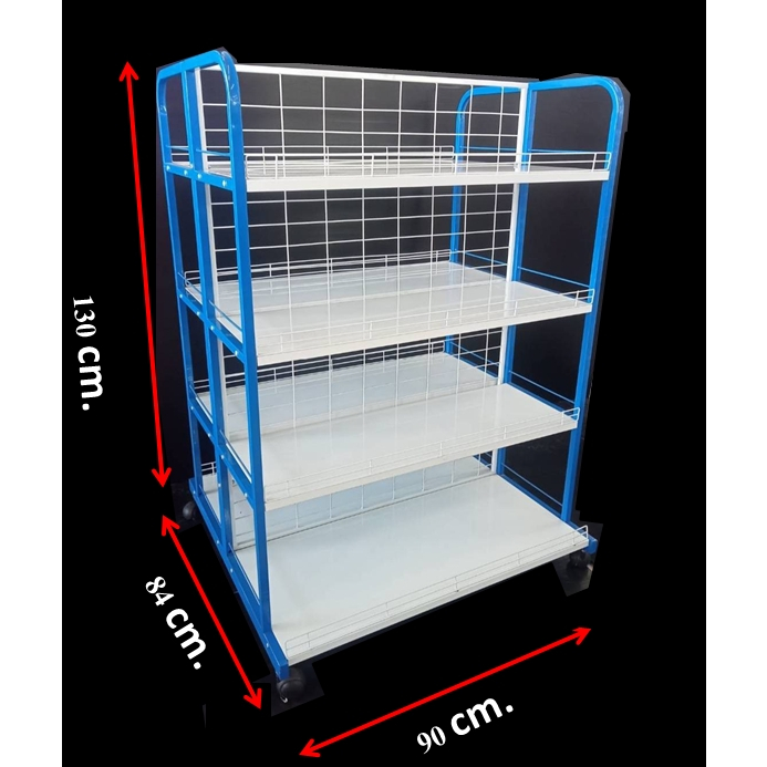 ชั้นวางสินค้า แบบ 2 ด้าน รุ่นปีกนก ขนาด 85x90x120cm. มีล้อเลื่อน