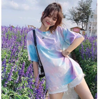 🍓Olivia🍓เสื้อยืดลายมัดย้อมสกรีนอักษร ผ้าใส่สบาย  Oversize สไตล์เกาหลี  #203