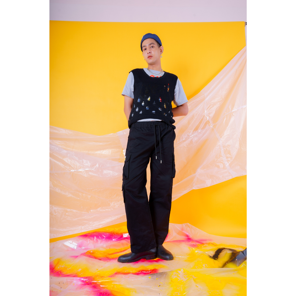 Niyom Jeans : รุ่น CG-01 กางเกงผ้าคาโก้ สีดำ ไซส์เอวผู้ชาย