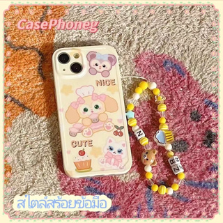 🍑CasePhoneg🍑ป้องกันการหล่น ขอบเต็ม iPhone 11 14 pro max สไตล์สร้อยข้อมือ หวานสวย สีเหลือง น่ารัก case for iPhone 12 13