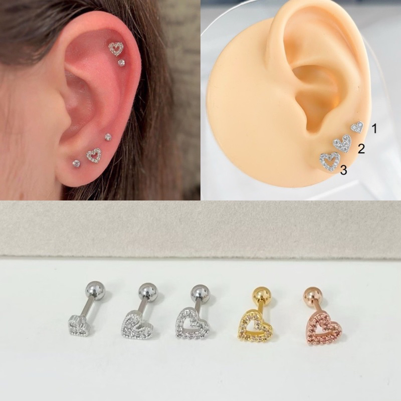 (BB03)(1 ข้าง ) ต่างหู รูปหัวใจ จิวปีกหู จิวเพชร Minimal Earrings Stainless316L ก้านสแตนเลส