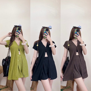 🌷 Punpun set ชุดเซ็ทเสื้อแขนสั้น กางเกงขาสั้น ผ้าเปลือกไม้