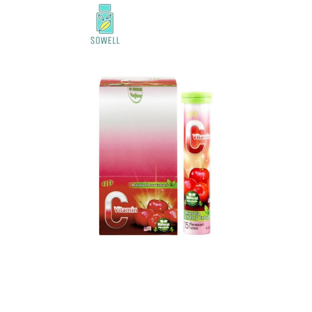 Fit C ฟิต-ซี วิตามินซี 100% Acerola Cherry Extract 1200 mg. รสเชอร์รี่ (วิตามินเม็ดฟู่ละลายน้ำ) 1หลอด