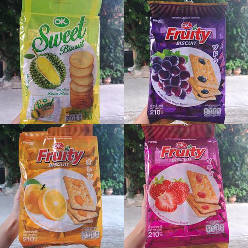 OK Sweet Biscuit บิสกิตผลไม้ ขนมปังกรอบรสผลไม้ มี 4 รสชาติให้เลือก