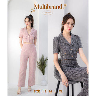 Iงานป้าย Multibrand {S-XL} (ป้ายแท้)(เช็คของก่อนโอนเงิน) มี 4 ไซส์ เซ็ตเสื้อครอปทรงสูท + กางเกงขายาวผ้าทวิต 4102