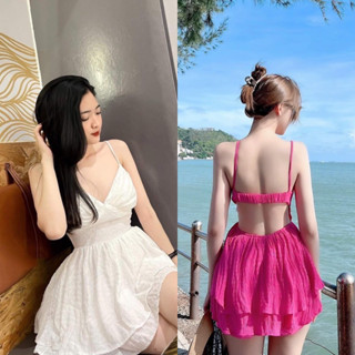 Teera❤️พร้อมส่ง✨𝑭𝒓𝒆𝒆𝒄𝒊𝒂 𝑫𝒓𝒆𝒔𝒔 มินิเดรสกระโปรงสายเดี่ยว2ชั้น ผ้าบับเบิ้ล โชว์หลัง