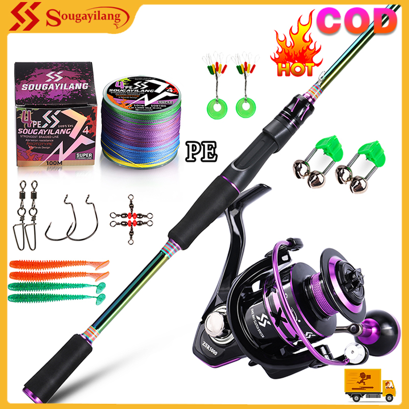 Sougayilang 1.8 เมตร/2.1 เมตรคันเบ็ดเต็มชุด 12 ปอนด์สูงสุดลาก 2000-5000 รีลตกปลา