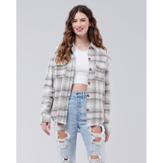 Hollister Oversized Flannel Shirt Jacket in Grey