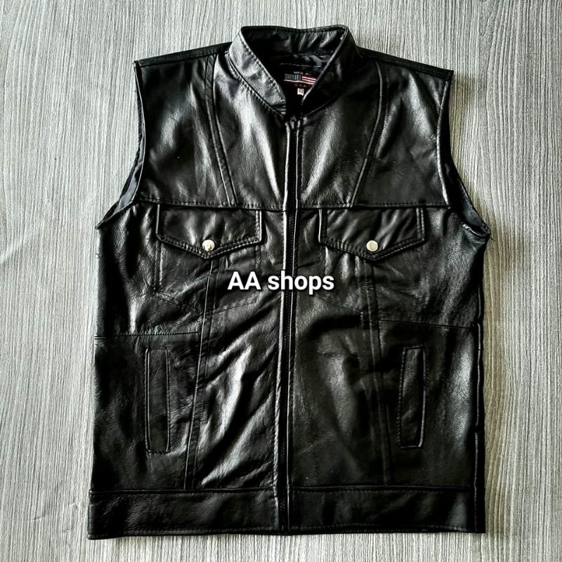เสื้อกั๊กหนังแท้ สินค้ามือสอง  แบบแขนกุดทรงเรียบ แบบคอกระดุมและ แบบคอจีน