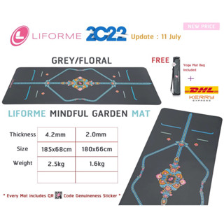 🔥ทักแชทถามราคา🔥 Liforme yoga mat เสื่อโยคะ LIFORME Grey Floral Mindful Garden สีเทา