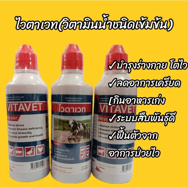 ไวตาเวท 100มล.วิตามินน้ำเข้มขันสำหรับสัตว์ วิตามินรวมชนิดน้ำแบบเข้มข้น สำหรับบำรุงให้สัตว์เลี้ยงเเข็งแรงโตไว ฟื้นตัวเร็ว