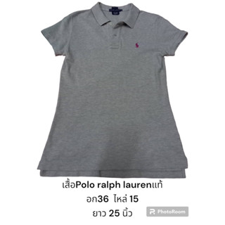 แท้100% สภาพดีแบรนด์แท้ โปโลPolo ralph lauren ทรง skinny fit เสื้อคอปกผู้หญิงสีเทา มินิมอล