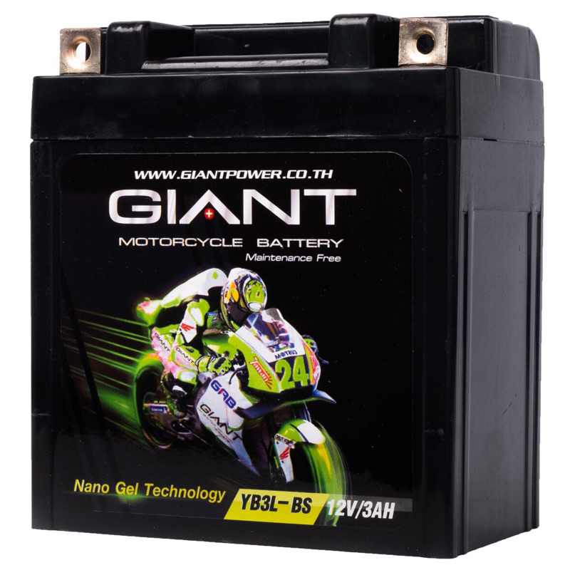 แบตเตอรี่สำหรับรถมอเตอร์ไซค์ ขนาด 3 แอมป์ ยี่ห้อ GiantBATTERY รุ่น Giant YB3L-BS (12V 3AH) แบตเตอรี่