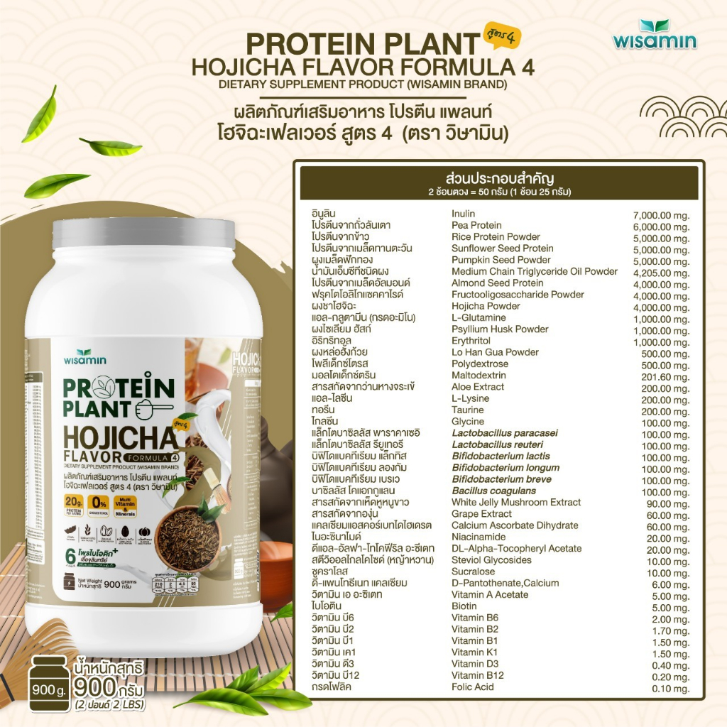 PROTEIN PLANT โปรตีนแพลนท์ สูตร 4 (รสโฮจิฉะ) ปริมาณ 900 รูปที่ 6