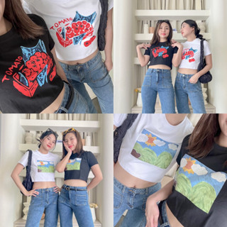 พร้อมส่ง Cissy crop top (Tomato+Under the sky) เสื้อยืดครอปสั้น ลายมะเขือเทศ ลายท้องฟ้า น่ารักสดใส